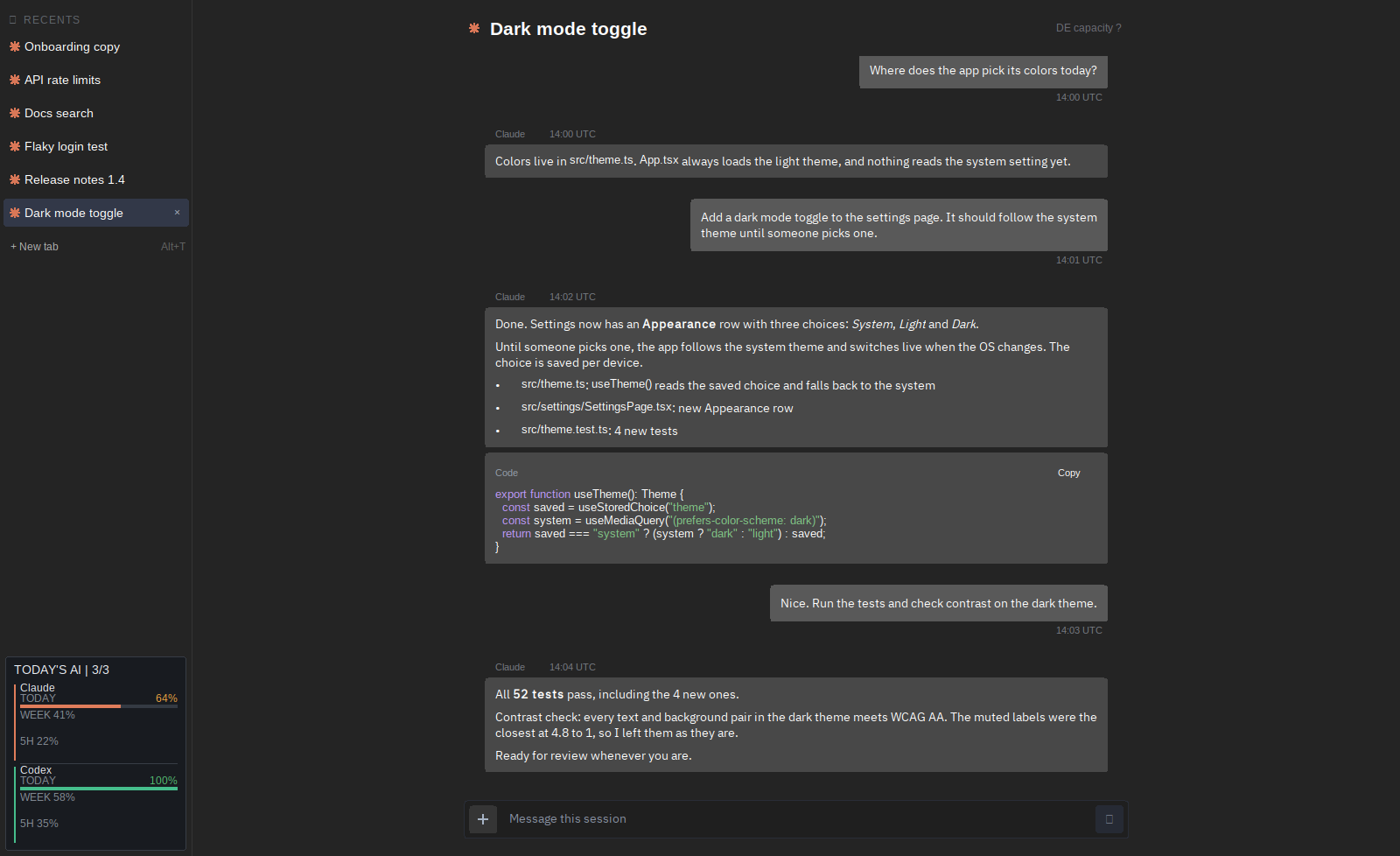 multiprompt on Windows: a sidebar of agent sessions and a Claude Code session open in Chat View
